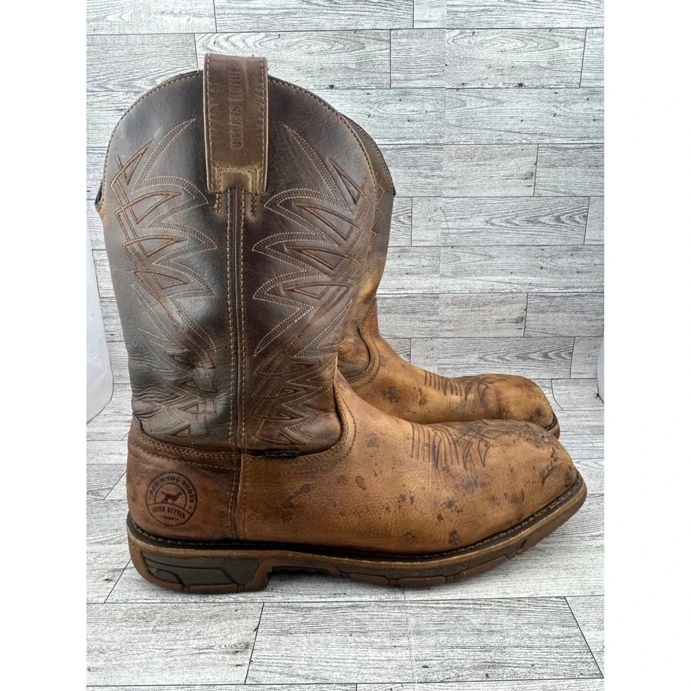 Irish Setter Marshall 83912 Steel Toe Brown Leather Western Work Boots Mens 13 D